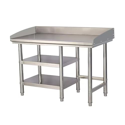 Mesa de trabajo de cocina de acero inoxidable con estantes de almacenamiento, banco de trabajo resistente para garaje, taller, oficina y uso comercial