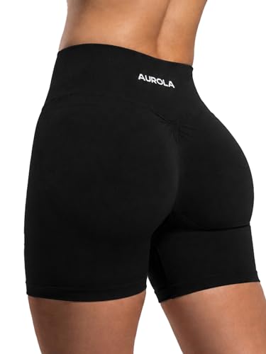AUROLA Influence Biker Shorts for Women V Cross High Waisted Scrunch Butt Workout Running Shorts Black M