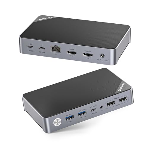 Minisopuru DisplayLink Docking Station Dual Monitor, Mac Docking Station with 15W Charging, Dual 2K@60HZ HDMI, USB C Docking Station for MacBook M4/M3/M2/M1/Windows (2X HDMI, 100W PD, RJ45, 5X USB)