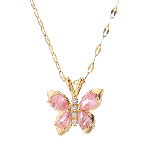 Image of Salve Stainless Steel Coquette Pink Butterfly Pendant Necklace for Women | Fashion Jewellery for Women Adjustable Gold Necklace for Girls | Valentine's Gift for Girlfriend Aesthetic Accessories for Girls Locket