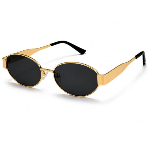 Image of Gold Frame Black Oval UV Protection Polarized Sunglasses for Men & Women Unisex Daily Beach Retro Wear