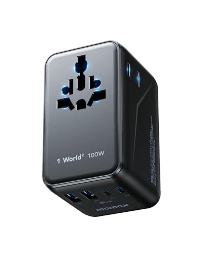 MOMAX Universal Travel Adapter, GaN 100W International Power Adapter, 2