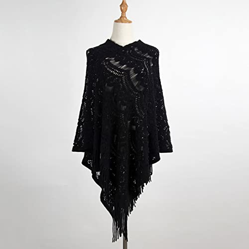 SLENDIPLUS Suéter feminino plus size de crochê de comprimento médio vazado irregular borla pulôver c