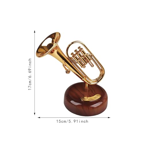 Image of AUGEN Exclusive Music Box Musical 360 rotatable Carousel Children's Wooden Men and Women Birthday Creative Christmas Valentine's Day Gift Home Decoration (Trumpet)