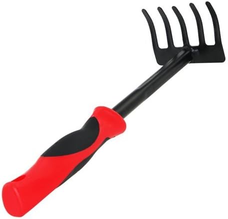 Kemaier Garden Hand Rake - Metal Garden Cultivator Tools Black and Red Small Rake