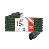 UltraPro Outdoor Extension Cord, 15 Ft, Heavy Duty 3 Prong Extension Cord, 16 AWG 125 VAC Outdoor Long Power Strip, ETL Listed, Green, 68306