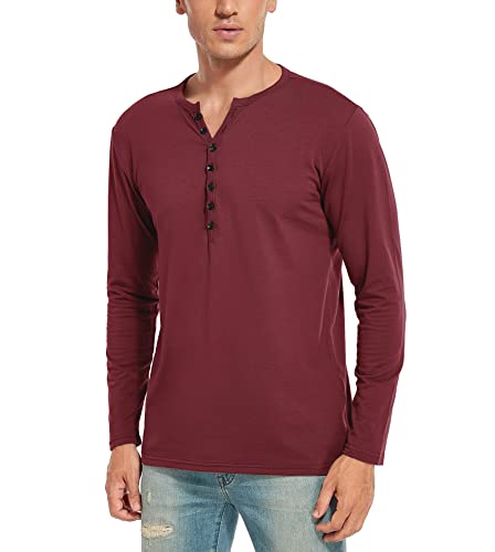 WAZZAP Homme Henley T-Shirt à Manches Longues Bouton Col Tunisien Casual Slim Fit Col v Tee Shirts Cover