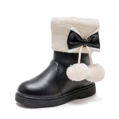 Girl's Winter Snow Boots Faux Fur Lined Mid Calf Shoes Side Zipper Warm Short Boots for Toddler Little Big Kid