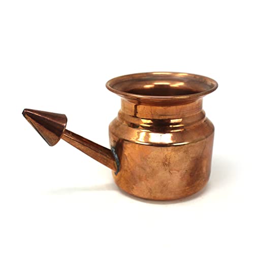 Neti Pot en Cobre para Limpiar y Desinfectar Las fosas nasales - 200 ml - Práctica Ayurvédica - Jala Neti Hatha Yoga - para el Drenaje de los Senos Frontales y para Limpiar Las vías respiratorias