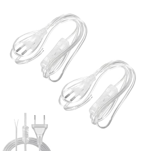 Joonnair 2 Cables de Alimentación con Interruptor, Enchufe de 2 Pines y Extensión Transparente - 1,8 m