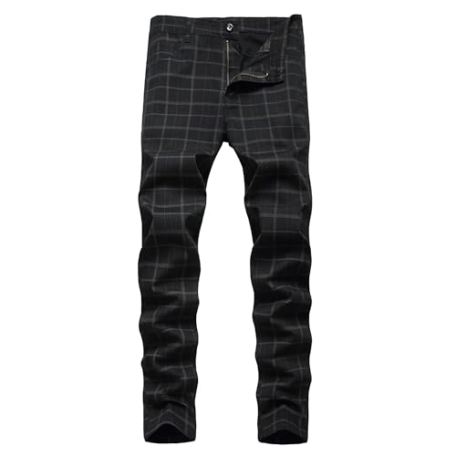 Mens Straight Fit Plaid Chino Pant Slim Fit Chinos Business Dress Trousers Skinny Stretch Plaid Pants