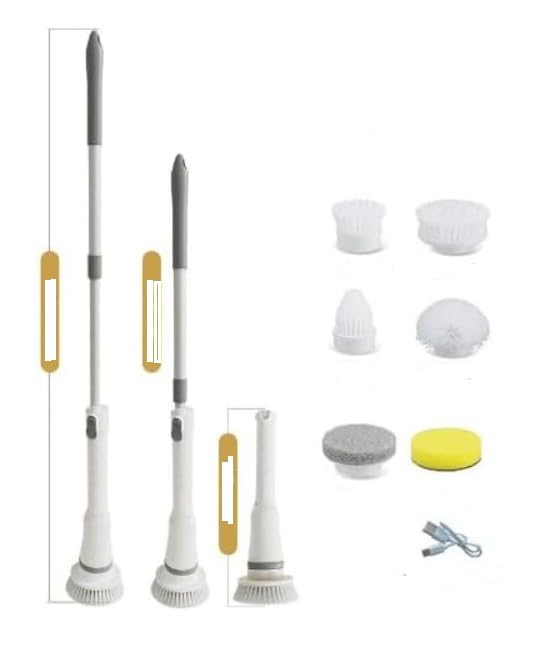 Umimile バスポリッシャー 電動ブラシ 掃除用 お風呂掃除 電動デッキブラシ 7つ取り替えブラシ付き 角度調節 長さ伸縮可能 コードレス 2000mAh大容量電池 防水 年末掃除 風呂 浴室 浴槽磨き トイレ掃除