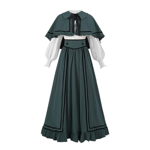 Nuoqi Edwardian Dress for Women Victorian Dress 3PC 1800s Cape Civil War Costume Green XXL