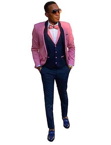 Costume Homme pour Bal de Promo Veste à Col Châle Gilet et Pantalon