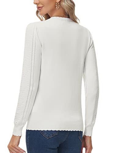 Womens Puff Sleeve Bolero Cardigan Casual Button Sweaters Classic Crew Neck Soft Cardigan Hollow Out Knitwear White L #TOP3