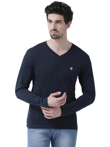 Image of Men's V-Neck Full Sleeves Cotton Lycra T-Shirt
