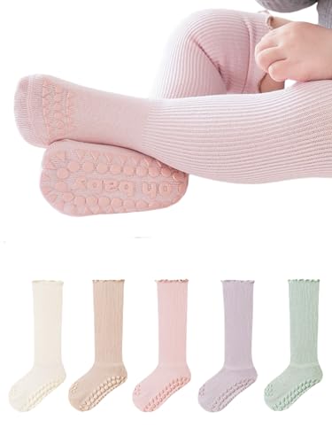 Baby Toddler Knee High Non-Skid Socks Girl Boy Non Slip Socks Newborn Infant Floor Crawling Stockings 5 Packs