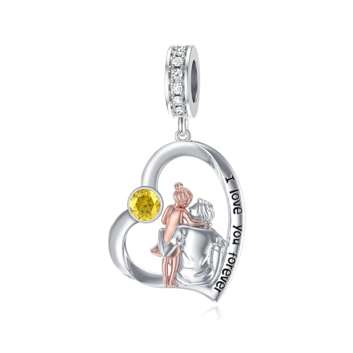Image of PROESS Father Mother Daughter Charm fit Charms Bracelet Sterling Silver Charms for Bracelets Birthday Valentines Day Gifts for Daughter Mother Lover