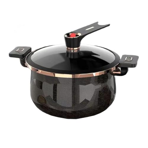 Olla a presión de doble mango esmaltada, olla de sopa antiadherente de gran capacidad, sartén de cocción al vapor para estufa de inducción de gas, 26 cm / 28 cm (5 L, negro)