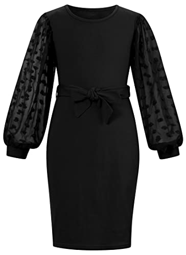 Girls Dress Kids Mesh Long Sleeve Dresses Self Belted Elegant Bodycon 7-14 Years