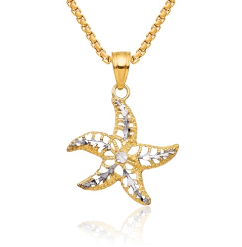 IceCarats 10K Solid Yellow Gold Starfish Necklace Chain Pendant Charm