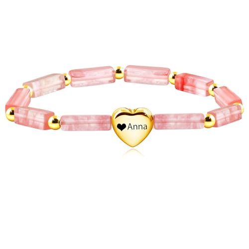 Image of Cuboid Love Elastic Bracelet, Crystal Energy Stone Anxiety Relief Yoga Jewelry for Women Male (Heart-shaped Charm Can Be Customized Name)