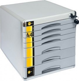 Schubladenbox A4 Metall/Holz silber/grau abschließbar mit 7 Fächern 1Stk