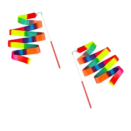 2 Pcs Dance Ribbons, Rainbow Ribbon, Rainbow Twirler Stick, 78.7I...