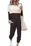 Fixmatti Womens Sweatsuits Color Contrast Shirt and Pant Set Leisure Wear Jogging Suit Black 2XL