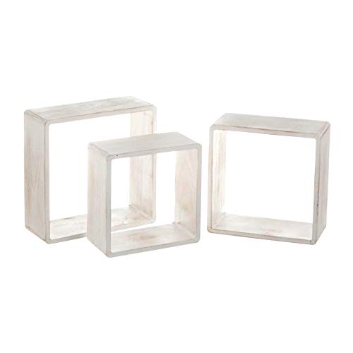 KELZIA Estantería para Pared en Forma de Cubo- Set 3 Estantes Flotantes-100% Madera de Paulownia Natural- Estantería para Colgar Decoraciones en Salón Cocina Pasillo Dormitorio y Baño.