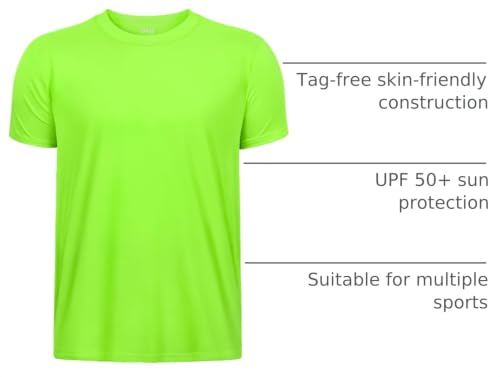 Image of Boys Neon Shirts Dry Fit Athletic T Shirts UPF 50+ Performance Cooling Shirt Short Sleeve Rash Guard Kids Top for Boys Girls