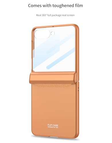 Image of Midkart Magnetic Case Compatible with Samsung Galaxy Z Flip 7 Release 2025 Hinge Protection Hard PC with Front Glass Cover 360-degree Protection, Orange