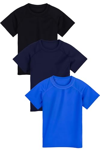 Poroka 3 Pack Boys Rash Guard UPF 50+ Short Sleeve Sun Protection Swim Shirt with Quick Dry Swimwear