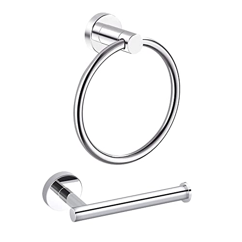 Image of MARMOLUX ACC 2PCS Chrome Bathroom Hardware Set - Hand Towel Holder for Bathroom Wall & Toilet Paper Holder Wall Mount - Towel Holder Hanger Rack Stainless Steel Bathroom Set - Bathroom Towel Ring