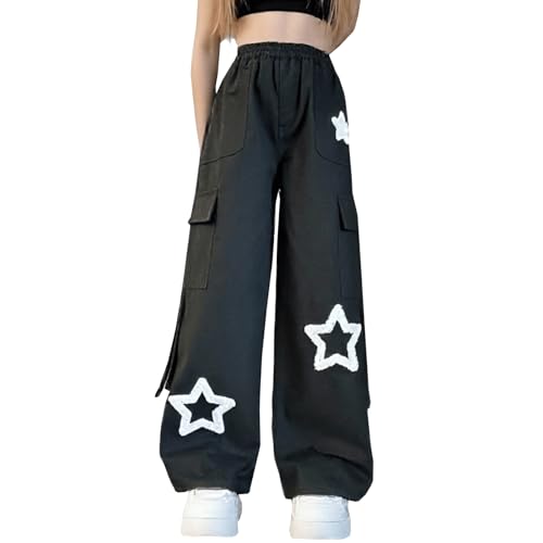 Viatabuna Baggy Cargo Pants for Women Elastic High Waist Star Y2k Straight Wide Leg Multi Pocket Pants Streetwear