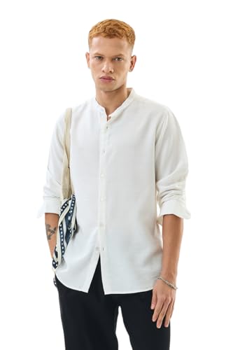 Image of SNITCH Men Casual Shirt | Slim Fit Full Sleeve Mandarin Collar Stripes Design | Premium Viscose Blend & Breathable Fabric for Everyday & Semi-Formal Wear