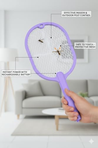 Image of Stand Electric Mosquito Racket with Type-C Charging | Rechargeable Mosquito, Fly & Bug Killer Bat for Home