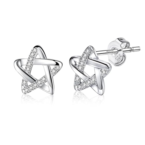 ASH'S CHOICE Pendientes de plata de ley 925 para mujer, hipoalergénicos, pequeños pendientes con circonitas AAA+ con piedras de estrás, pendientes de corazón con purpurina, pequeños para mujeres y