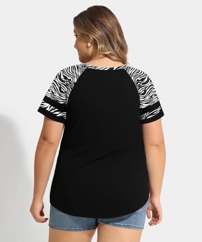 Image of CARCOS Plus Size Tops for Women Short Sleeve Summer Pullover Color Block Crewneck /V Neck Tee Tunic Loose Fit Tshirts XL-5XL