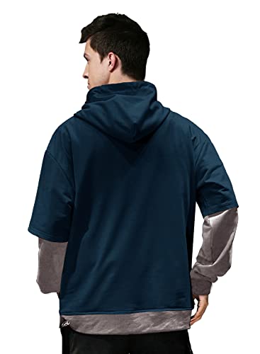 Image of EYEBOGLER Men's Colorblocked Hooded Neck Cotton Blend Full Sleeves Regular Fit Sweatshirt