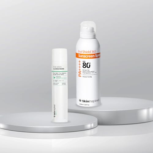 Image of SkinInspired Face & Body Sunscreen Combo | The Green Mineral Sunscreen SPF 50, (50ml) + Invi Shield Sunscreen Spray SPF 80+ (100ml) | Broad Spectrum Protection | Lightweight & Water Resistant
