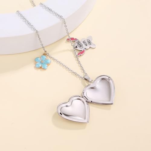 Image of Love Heart Locket Necklace That Holds Pictures Stitch-Shape Necklace Stuff Gifts Ohana Photo Lockets Necklace