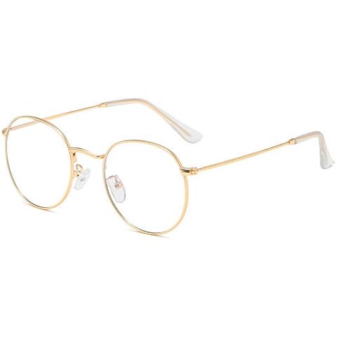 Blaulichtfilter Brille Ohne Stärke Anti-Müdigkeit UV-Schutz Computerbrille Retro Rund Metallgestell Brillenfassung mit Brillenetuis Cover