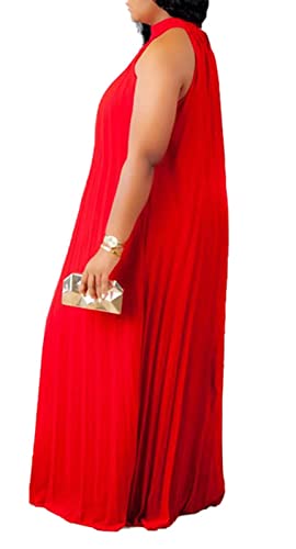 Image of Aro Lora Womens Casual Sleeveless Plus Size Chiffon Halter Neck Pleated Loose Long Maxi Dress