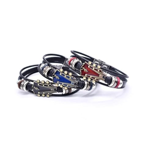 Image of Guitar Leather Bracelet for Men & Women | Retro Rock Music Bracelet with Stainless Steel Clasp | Faux Leather Wristband | Gift for Guitarists & Music Lovers