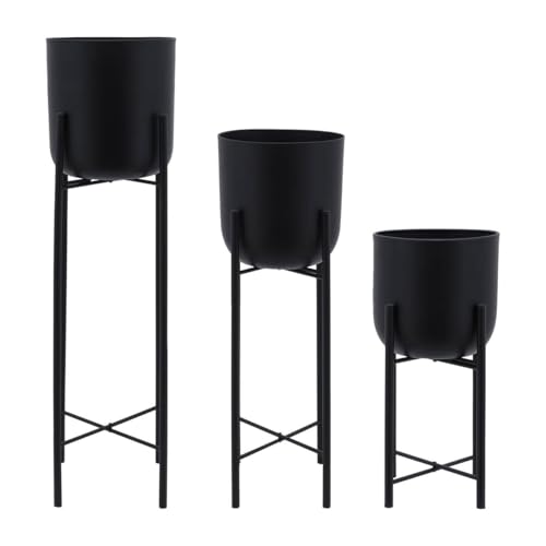 Image of Bee Creative Metal Floor Plant Pot Set of 3 Ideal for Indoor Outdoor Home Decor Round Planter with Metal Plant Stand