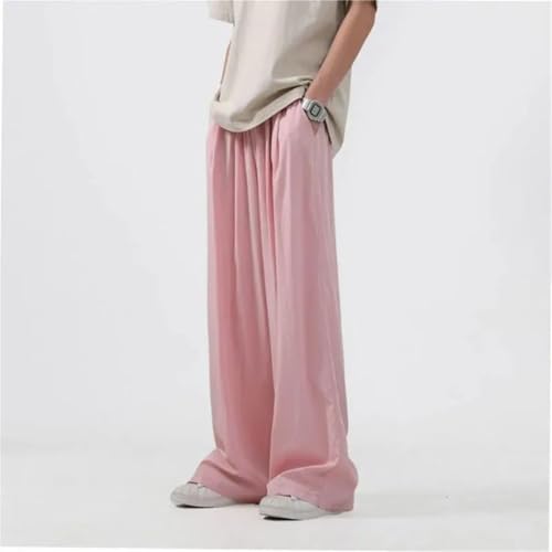 Men Thin Cooling Ice Silk Casual Pants Loose Wide Baggy Straight Trousers2