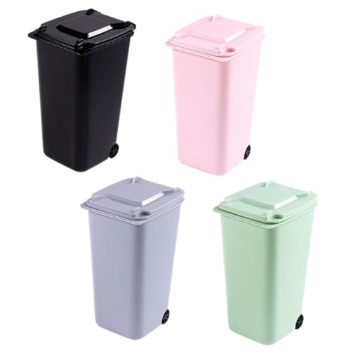 FONDOTIN Mini Cubo De Basura De Plástico Para Escritorio 10x10 Cm, Ligero y Reutilizable, Caja De Almacenamiento De Residuos Para Hogar y Oficina, Pack De 4 Unidades Colores Aleatorios