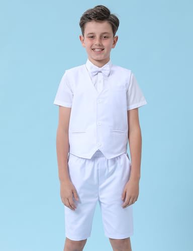 A&J DESIGN Boys Short Suit Set 3 Pieces Kids Formal Gentleman Outfit, 4-11 Years, Shirt + Vest + Shorts + Bow Tie2