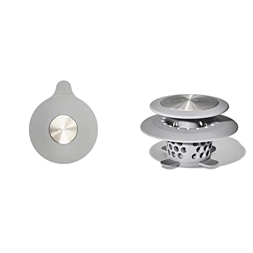 Image of OXO Good Grips Silicone/Stainless Steel Tub Stopper, Grey & Good Grips Stainless Steel Hair Catch Drain Protector